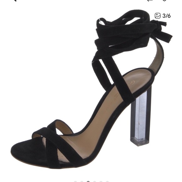 Gianvito Rossi Black Suede Ankle Tie Lucite Block Heel Sandals 38.5 Italy - Picture 2 of 8